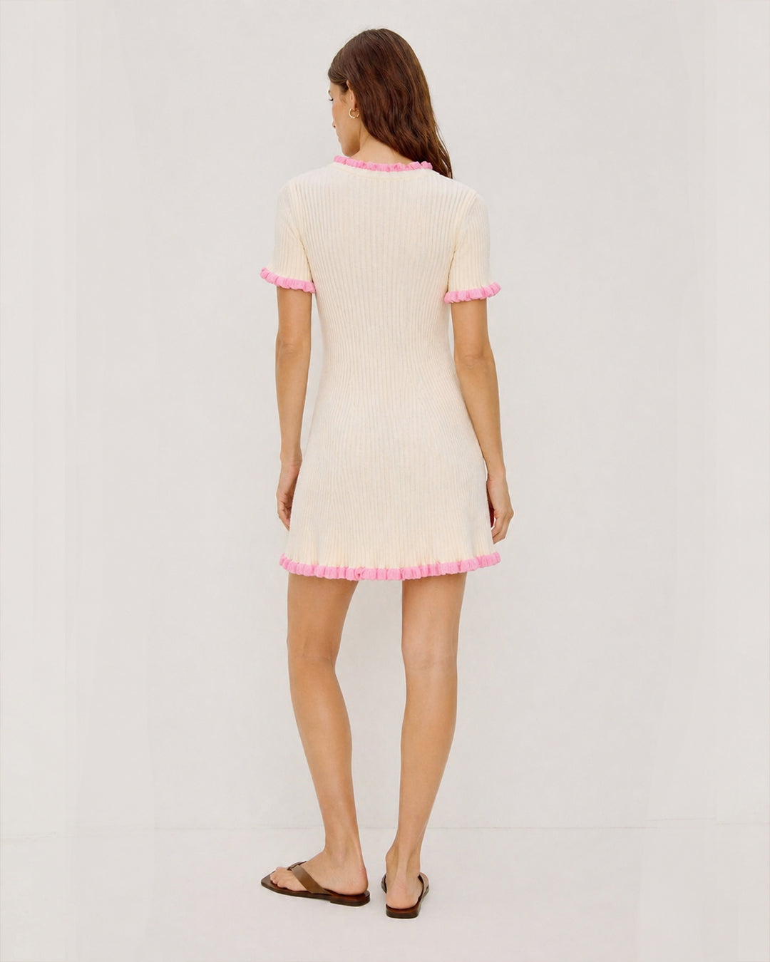 Ruffled Sweater Knit Mini Dress IVORY PINK