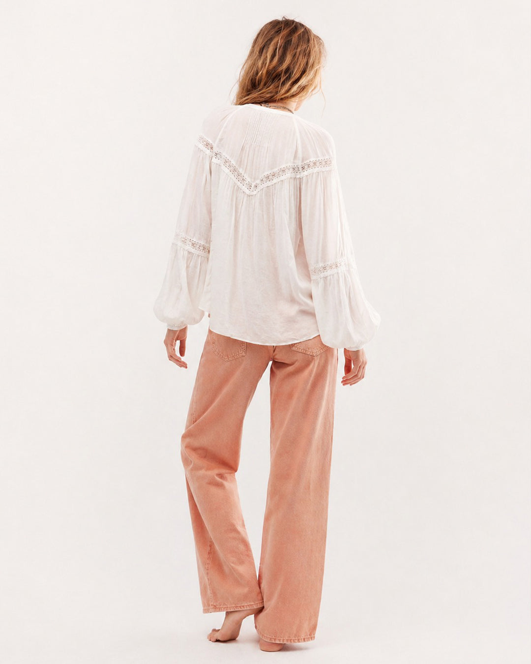 Lace Trim Balloon Sleeve Blouse